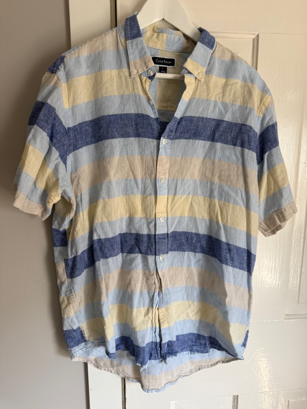 Club Room Striped Button-Up Shirt in Blue, Light Blue, Yellow, Beige